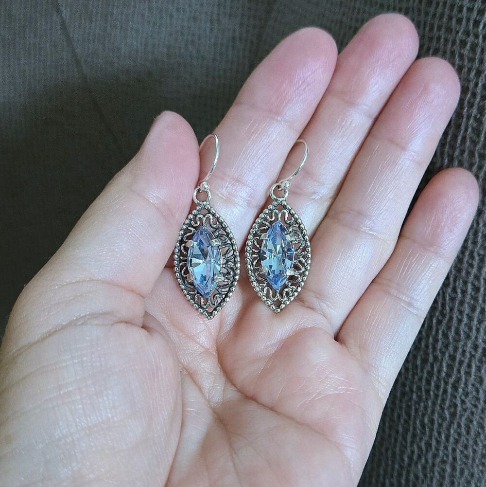 Noa Zuman Silver🤍 Marquise with Blue💙 Topaz Earrings - Picture 10 of 15